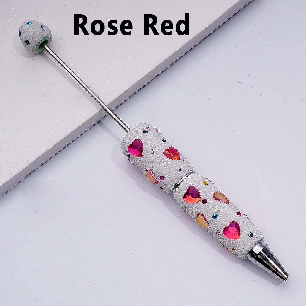 Elegant Beadable Heart Pen – Solid Colors with Sparkling Rhinestones & Mini Snow Balls