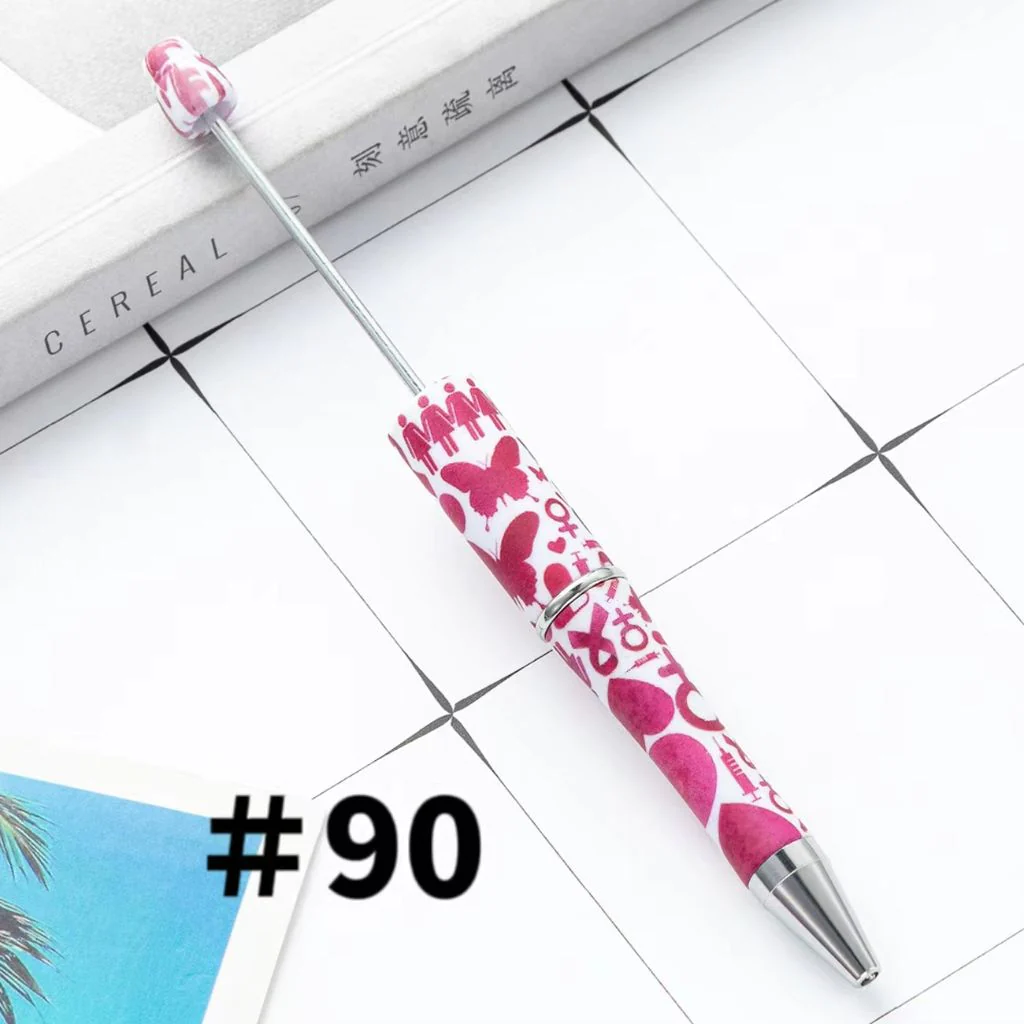 Awareness Ribbon Pink Butterflies Printed Beadable Pens Number 90