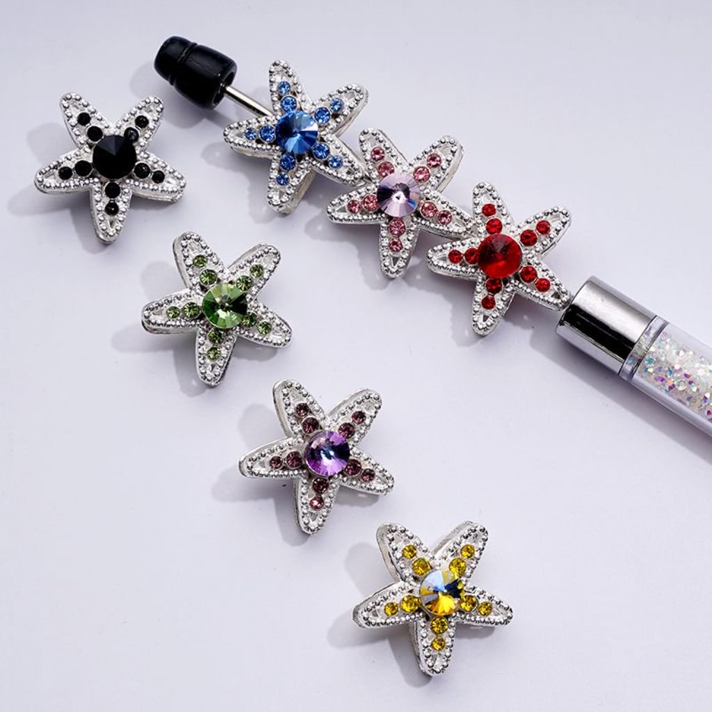 Elegant Silver Alloy Star Beads Multi-Color Rhinestones, 21MM Assorted Mix