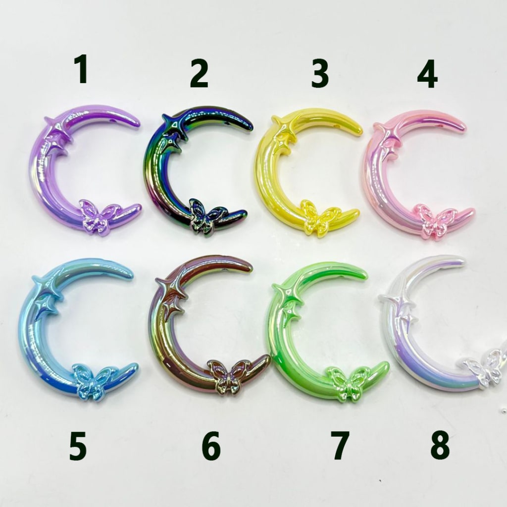 Cute Crescent Moon Acrylic Beads with UV Finish Butterfly Star, Random Mix, 45*54MM