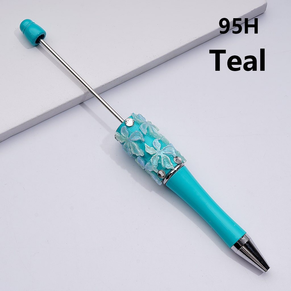 Glitter Shiny Flowers with Clear Rhinestones Double Color Beadable Pens