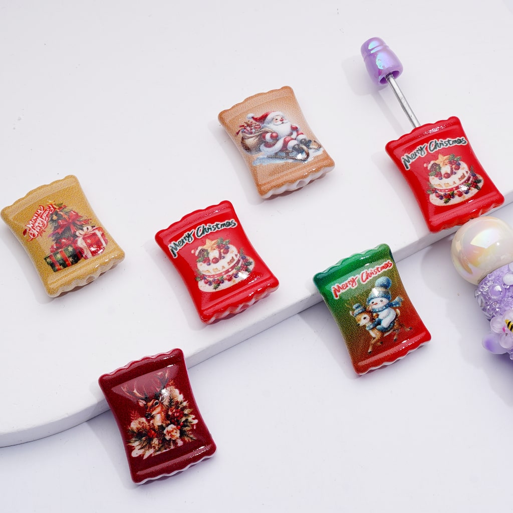 Christmas Candy Bag Shaped Acrylic Beads 26*20MM, Assorted Mix
