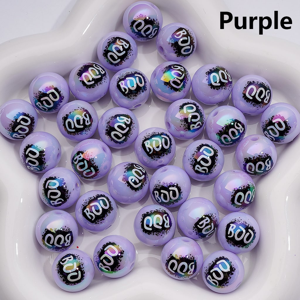 Halloween Boo Series UV Coating Round Acrylic Beads, 16MM (Single Color is available for 200pcs(Whole bag))