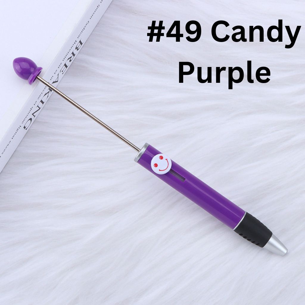 Fashionable DIY Plastic Beadable Pen with Smile Emoji in Solid Colors