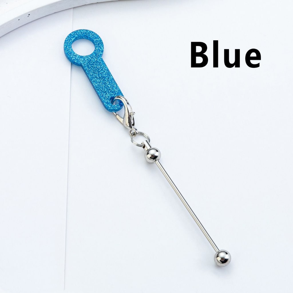 Silver Metal Bar DIY Beadable for Keychain with Carabiner Hook Plastic Long Ring Hoop on Cup's Straw 120MM