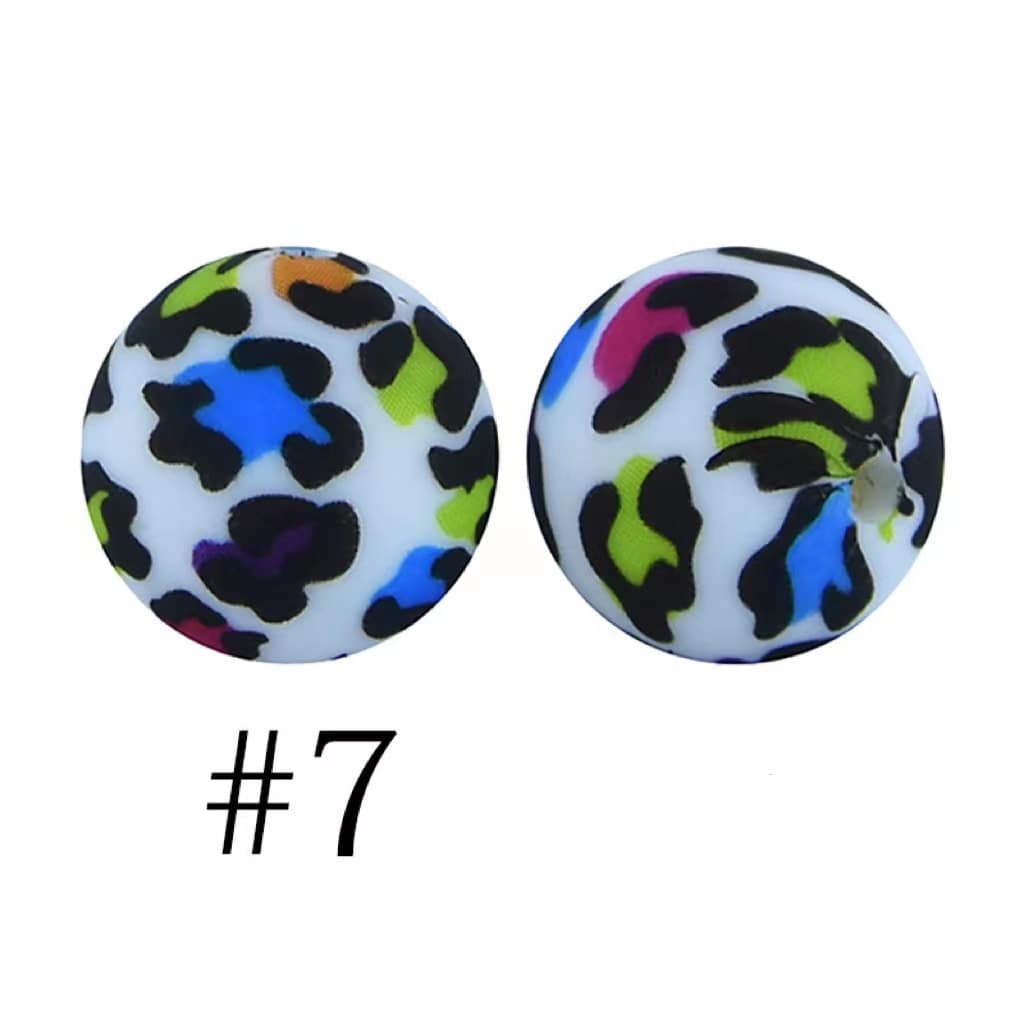 Colorful Jaguar Printed Round Silicone Beads Number 7