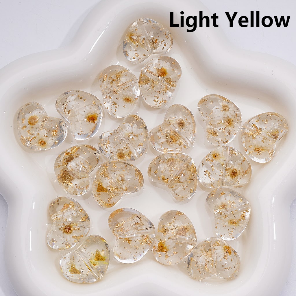 Dried Flowers Gold Foil Paper Inside Multi-Color Clear Heart Acrylic Beads 20MM (Single Color is available for 200pcs Whole bag)