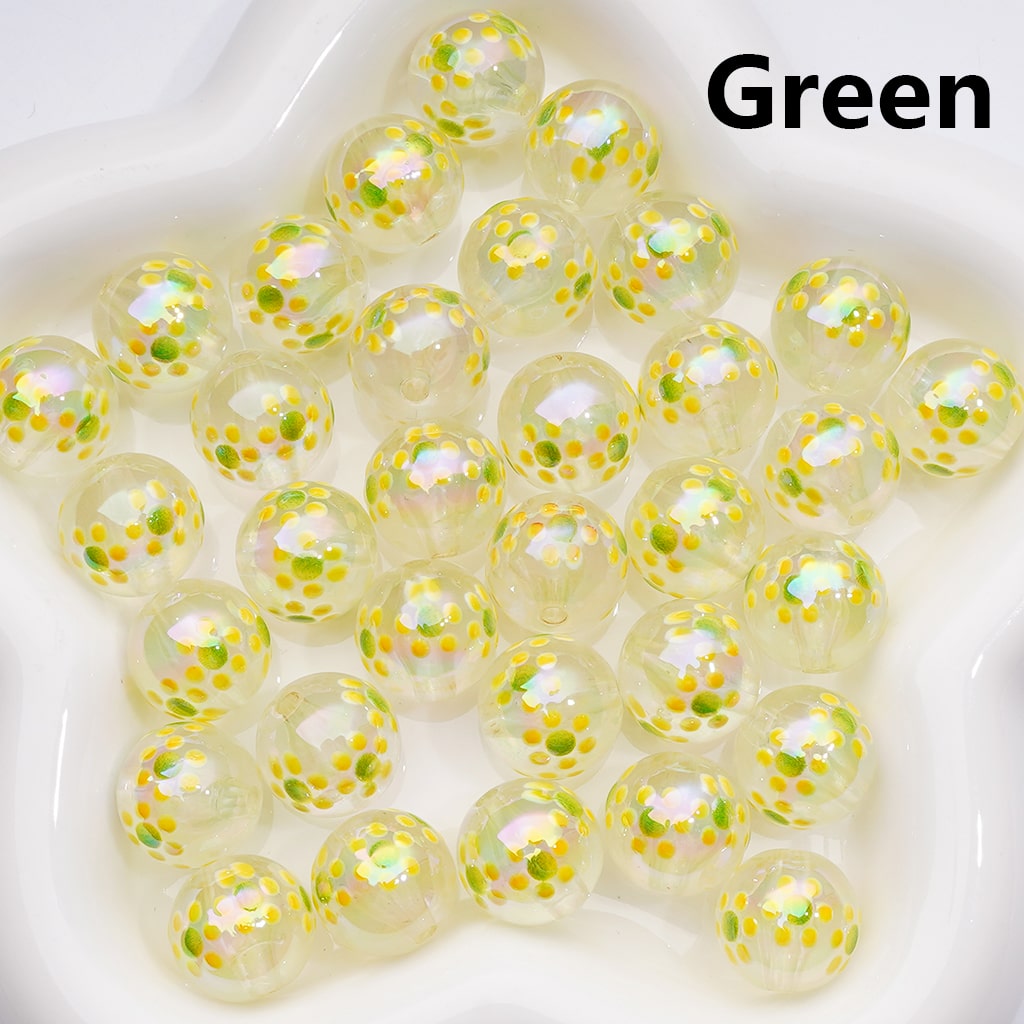 Multi-color Mini Cute Flower Luminous UV Coating Translucent Round Acrylic Beads, 16MM (Single Color is available for 200pcs(Whole bag))