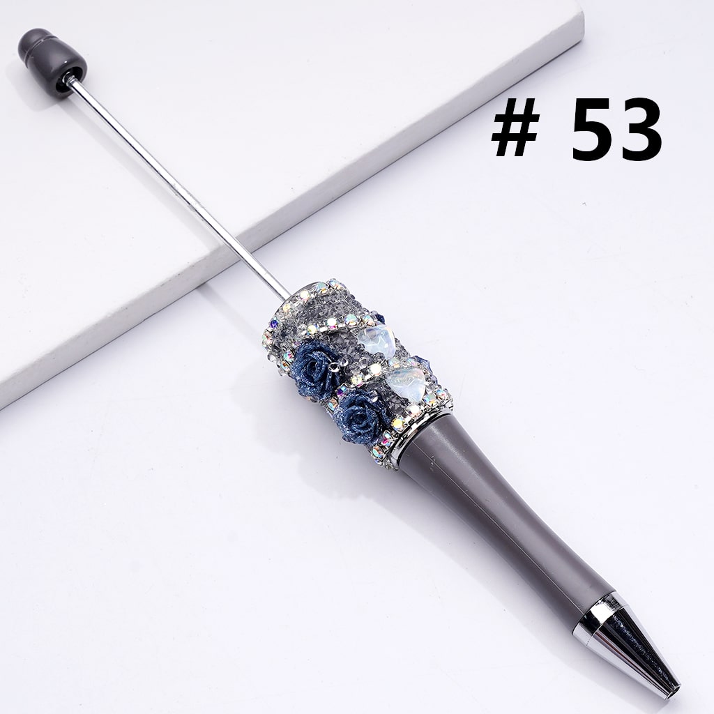 Beadable Luminous Pens with Mini Flower Shiny Rhinestones, in Solid Colors Chain, and Heart Diamond