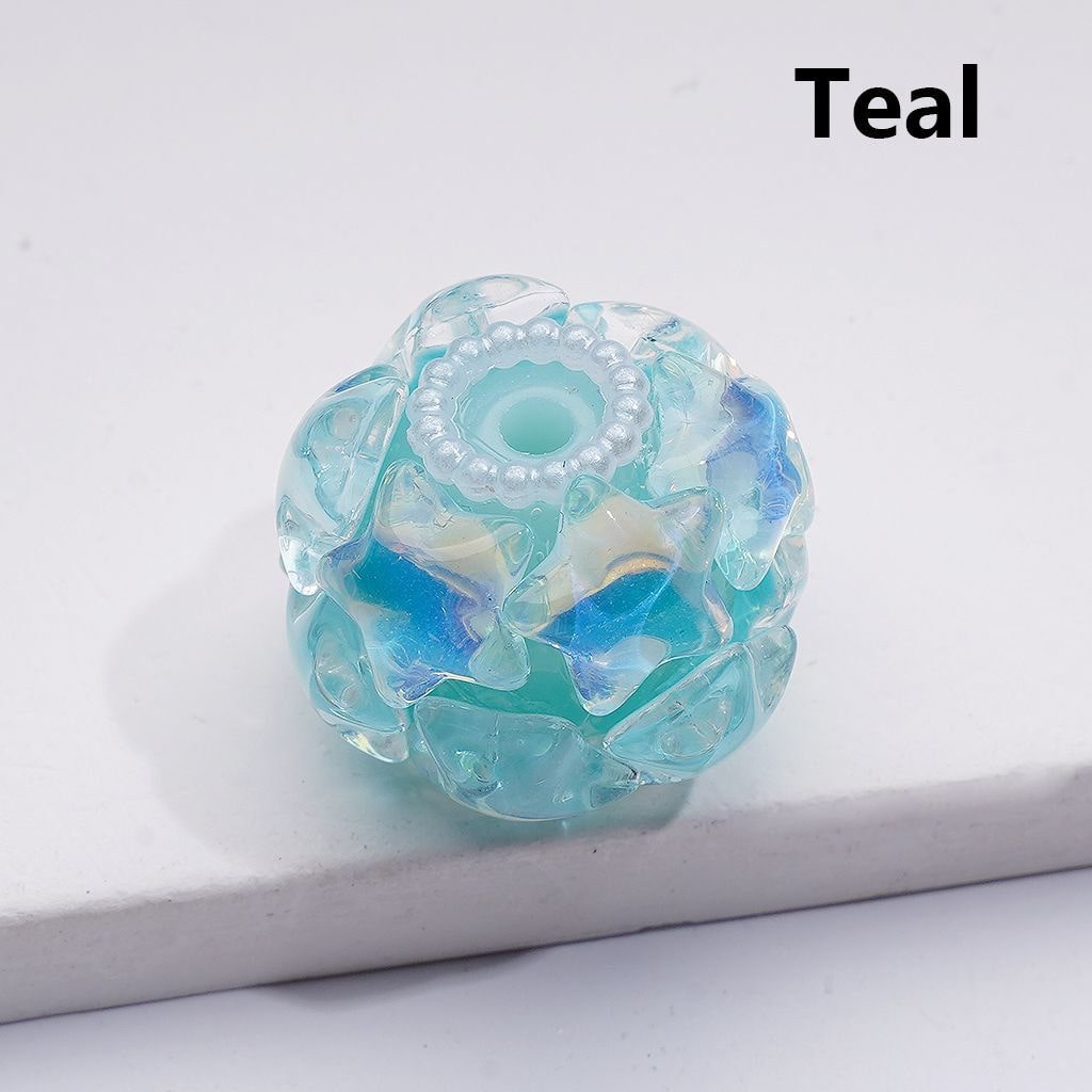Shiny Stars Multi-Color Round Acrylic Beads with White Pearls 22*18MM