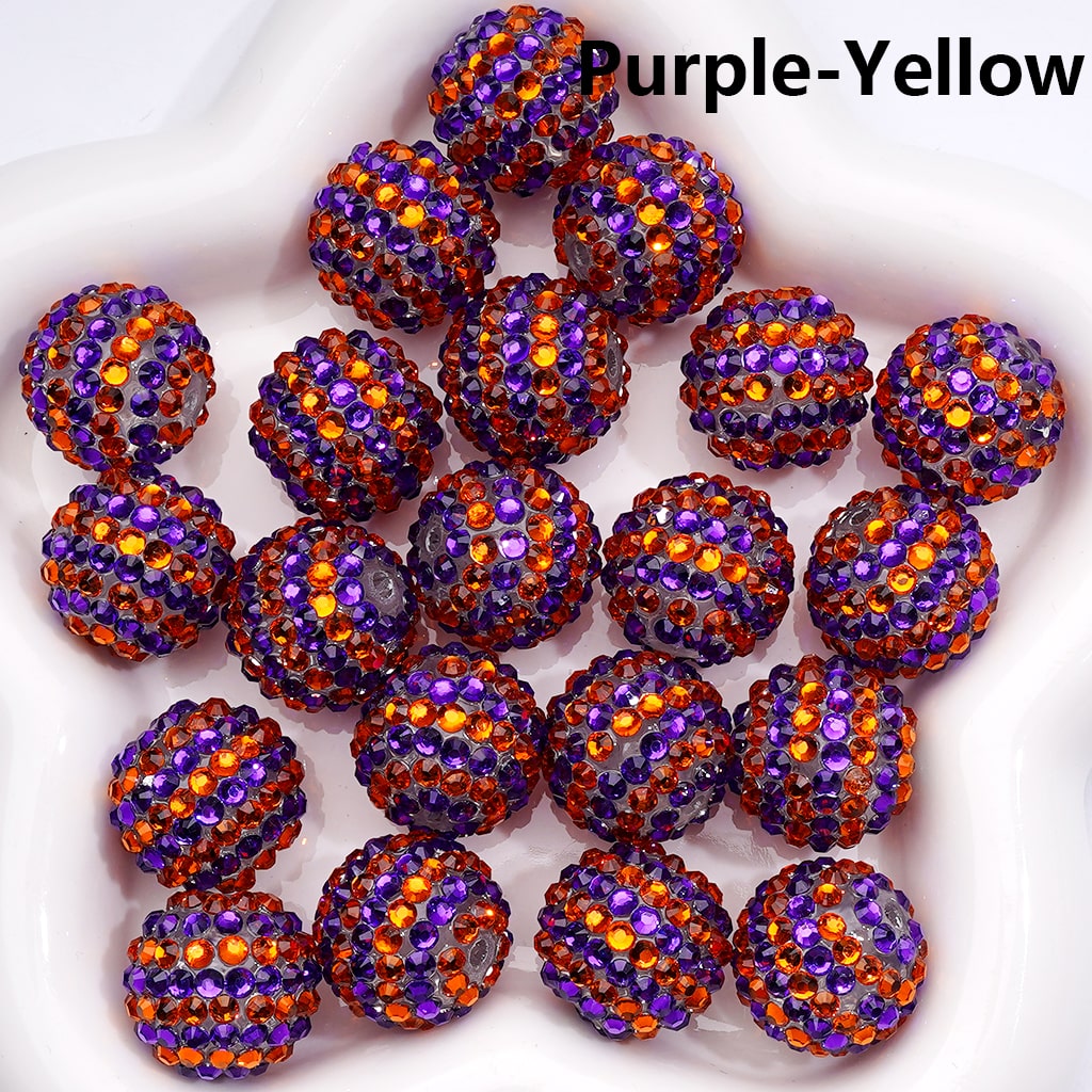 Double Color Striped Round Acrylic Beads with Shiny Rhinestones, 20MM