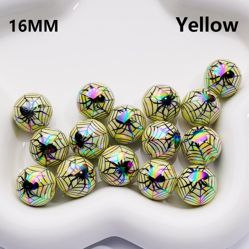 Halloween Spider Web Pattern UV Coated Single Color Available in 200pcs Acrylic Beads 16MM (Whole Bag))
