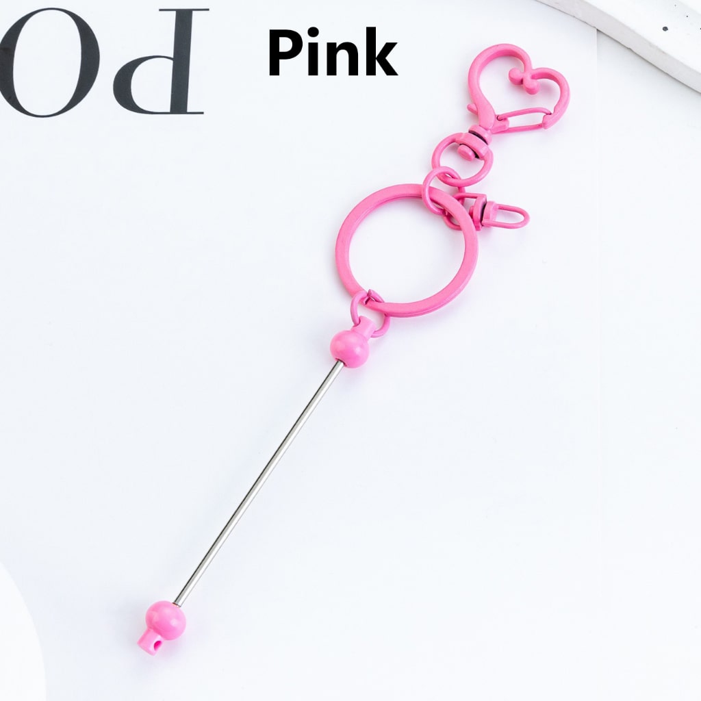 Metal Keychain with Bar and Heart Shape Clasp in Solid Color DIY Beadable 154MM