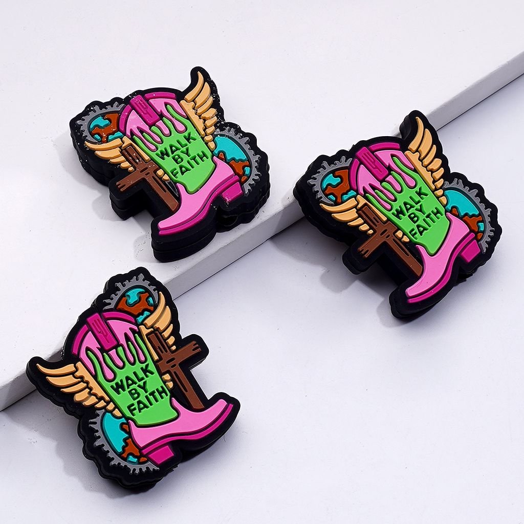 Faith-Inspired Cross & Boots Silicone Beads – Religious Focal Accents