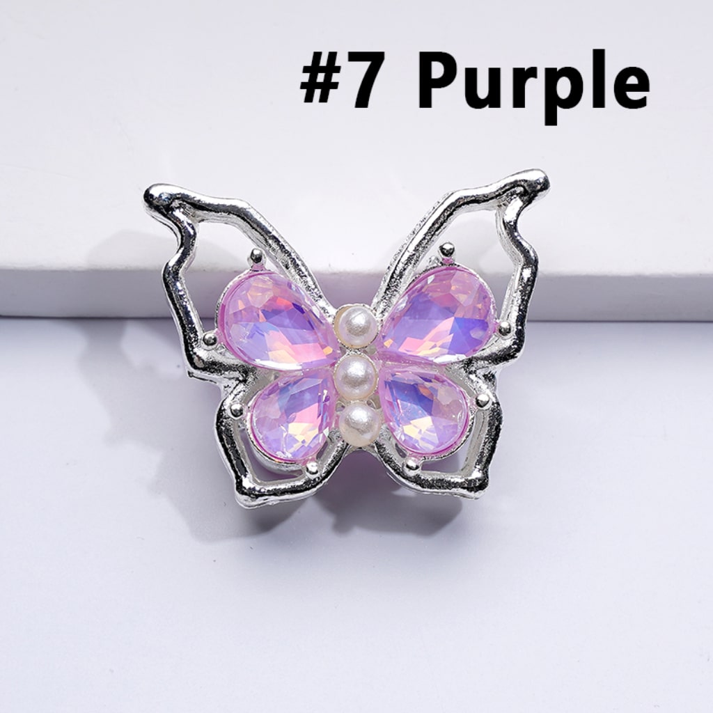 Fancy Silver Alloy Bling Bling Butterfly with Colorful Shiny Rhinestones White Pearls Beads, Around 33*25MM