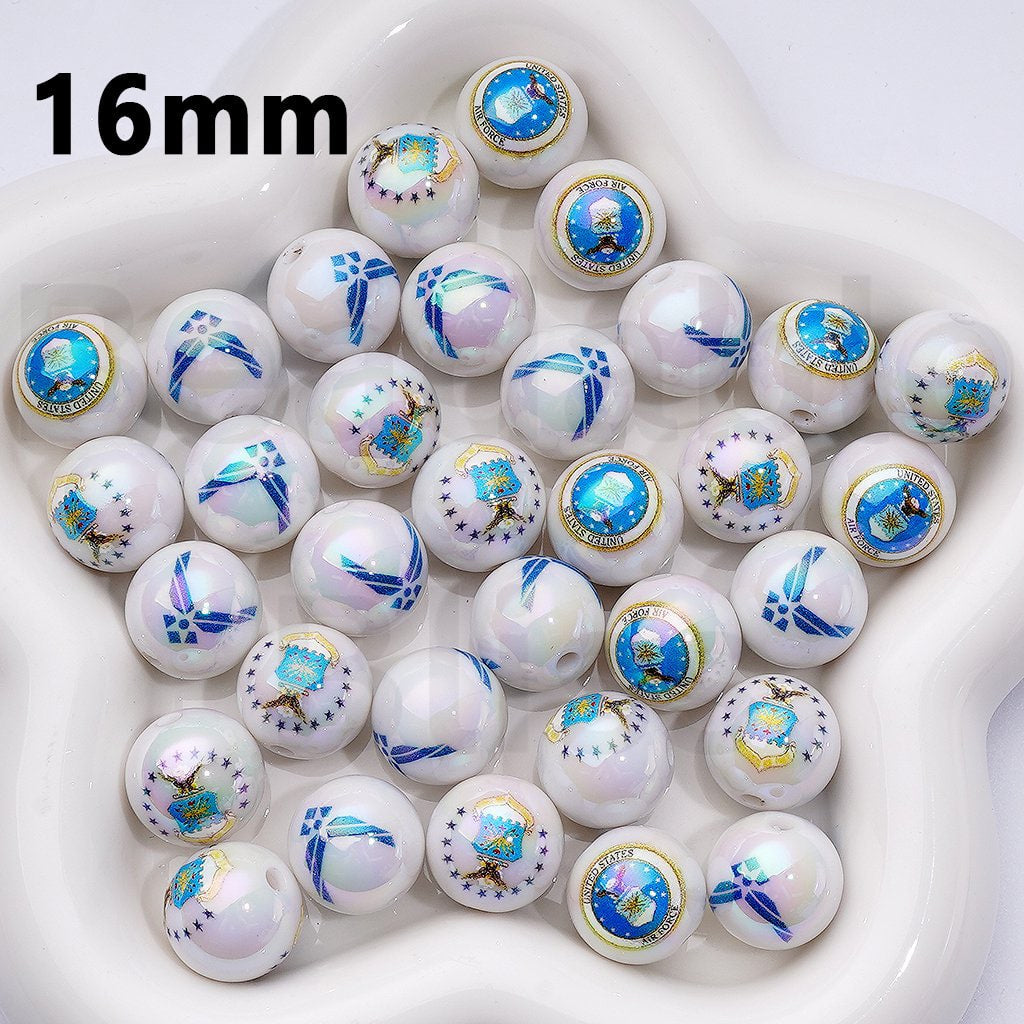 UV Coated Acrylic Beads Featuring US Air Force Design 16MM Patriotic Mix