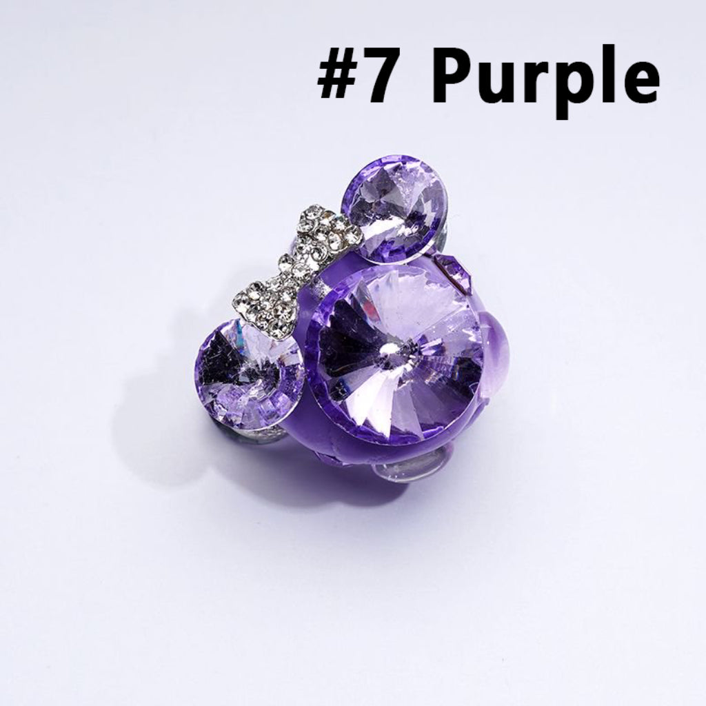 Vivid Fancy Silver Alloy Mouse Head Bows with Large Colorful Cone Shape Rhinestones Clear Rhinestones Clay Beads, Around 30*22MM