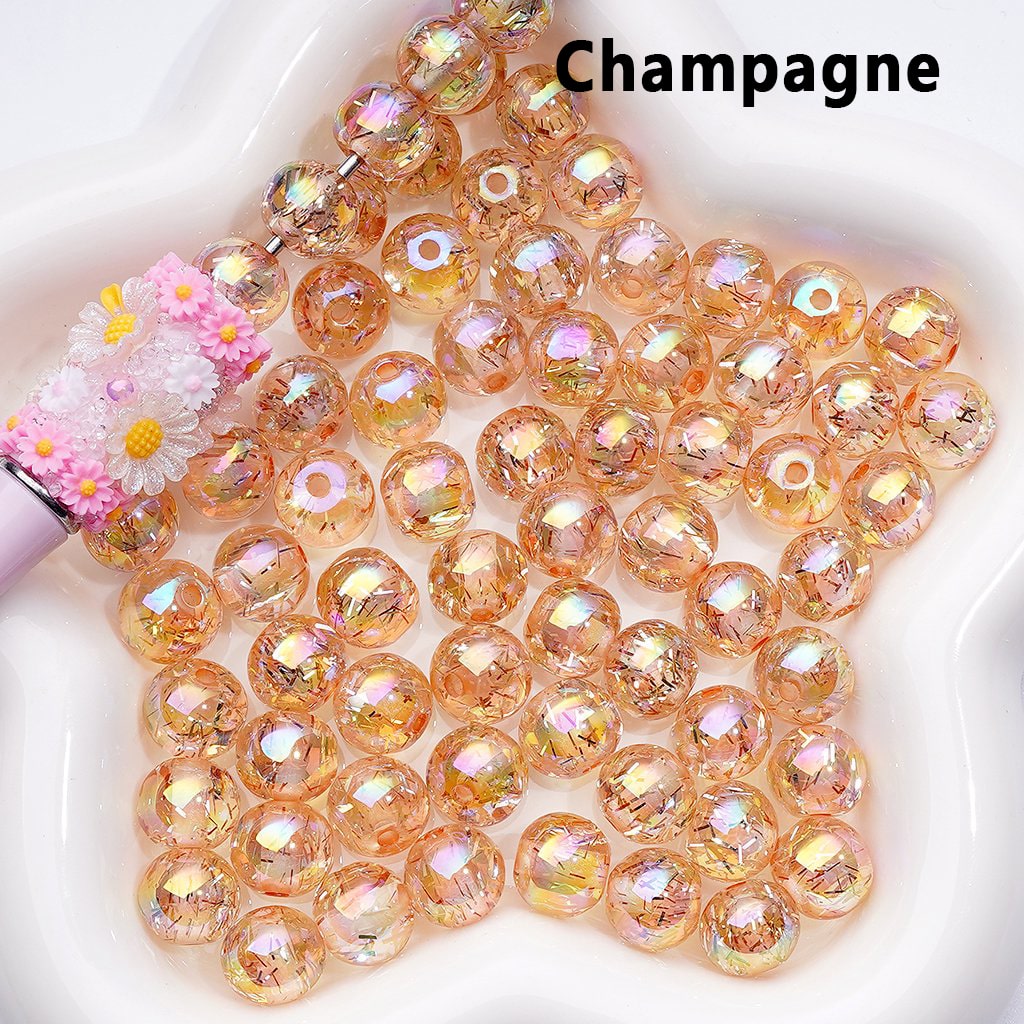 12MM Round Acrylic Beads – UV-Coated Multi-Color Translucent with Mini Silver Foil Paper Inside