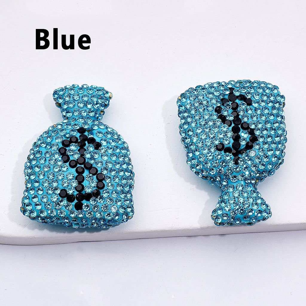 Money Bag Clay Beads with Bling Bling US Dollar Sign, Cute Design and Shiny Rhinestones, Around 36*26MM