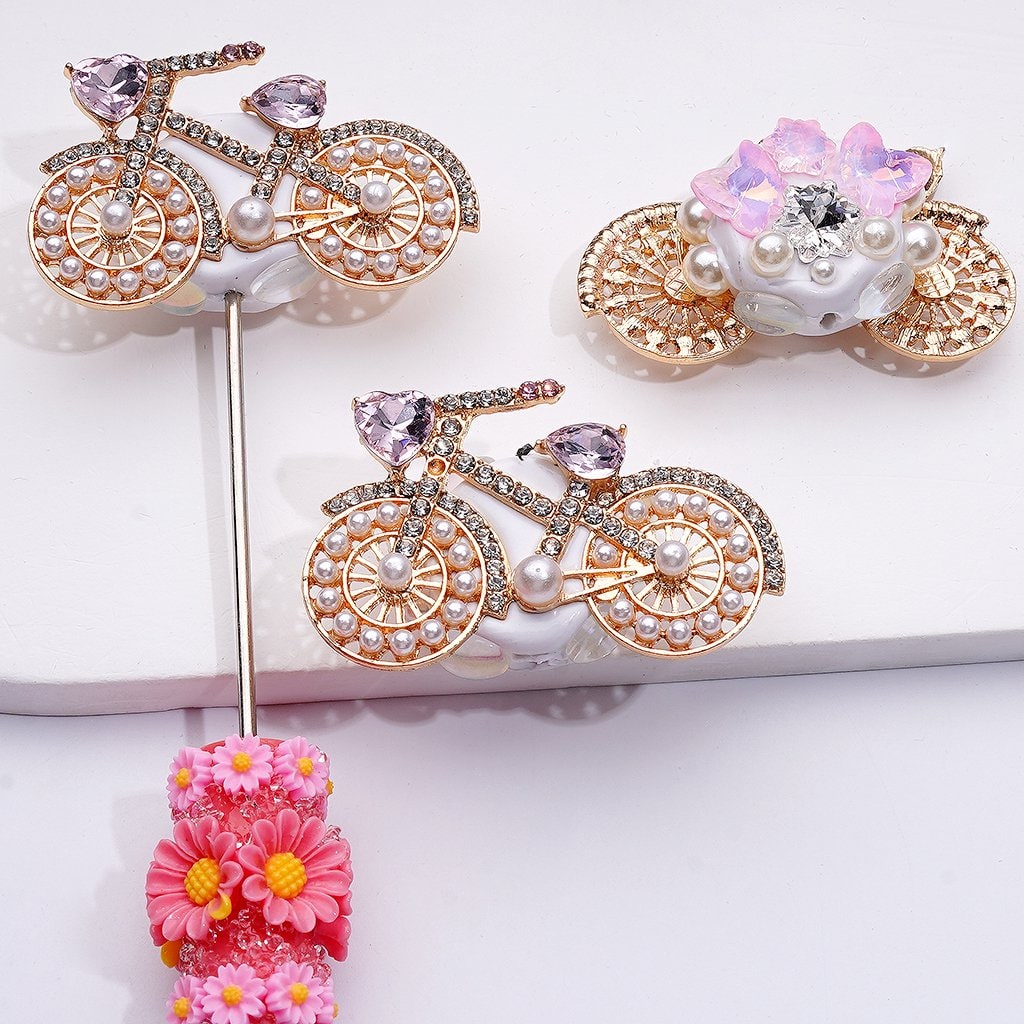 Elegant Silver Alloy Bicycle – Sparkling Rhinestones with Snowflakes, Butterflies & Pearls