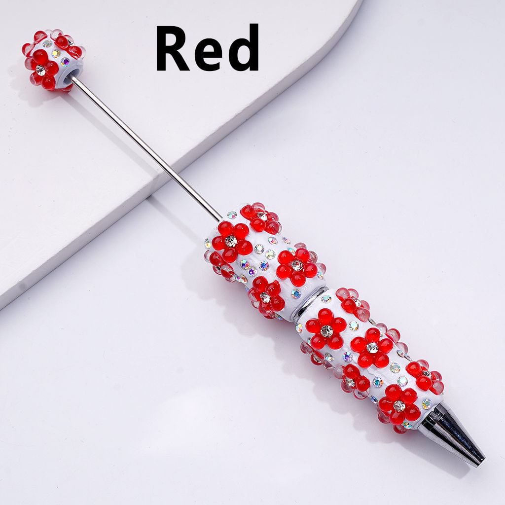 Beadable Clay Pens with Sparkling AB Rhinestone Flowers – Mini Five-Petaled Clear Design