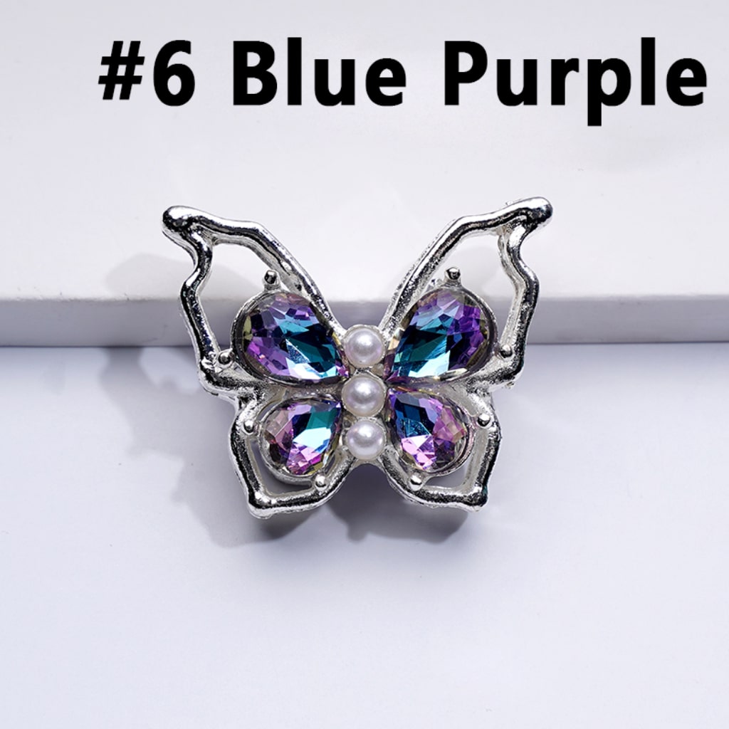 Fancy Silver Alloy Bling Bling Butterfly with Colorful Shiny Rhinestones White Pearls Beads, Around 33*25MM