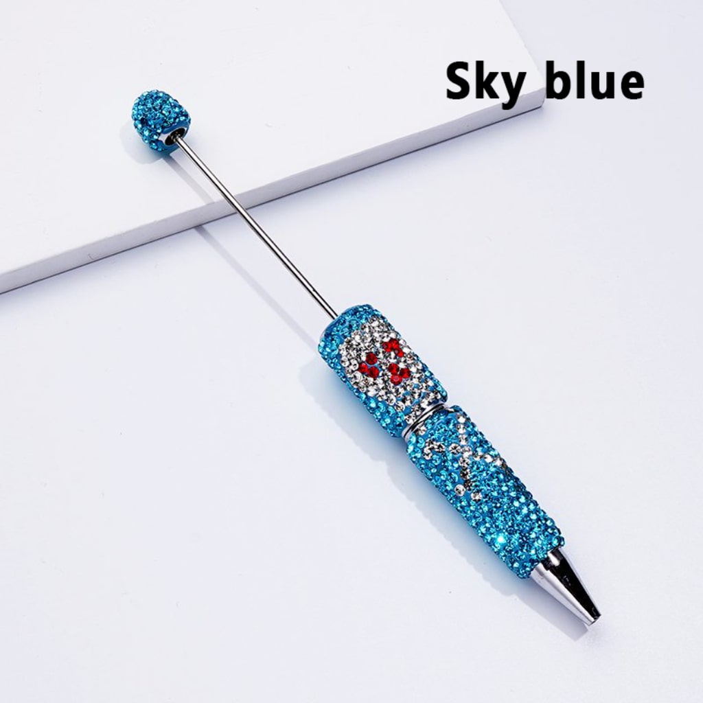 Skull Head Design Horror Skeleton Beadable Clay Pens with Colorful Rhinestones Covered the Entire Pen