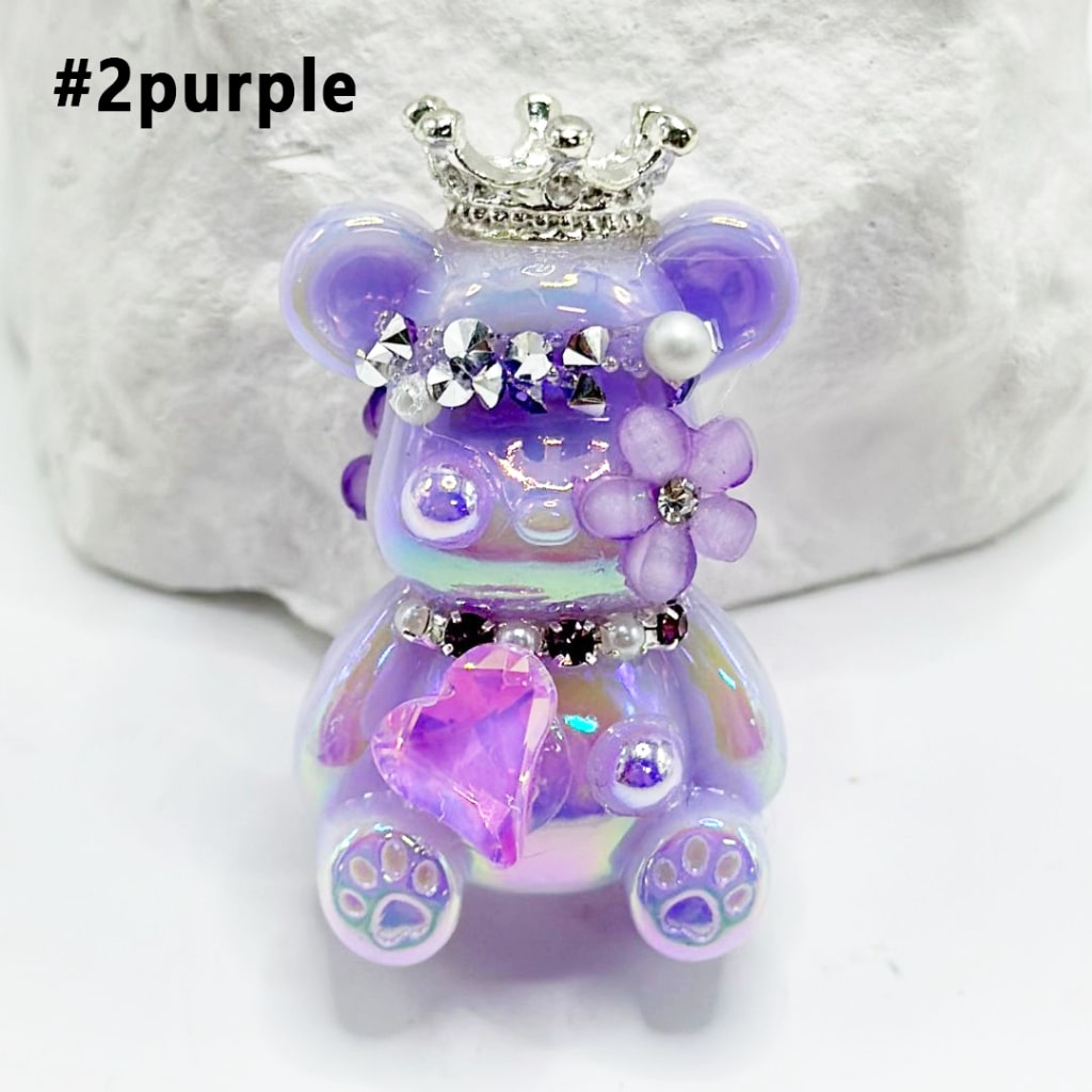 Silver Alloy Crown White Pearls Small Flowerwith Shiny Rhinestones Heart Diamond, Bling Bling Cute Bear Acrylic Beads Around 38*22MM