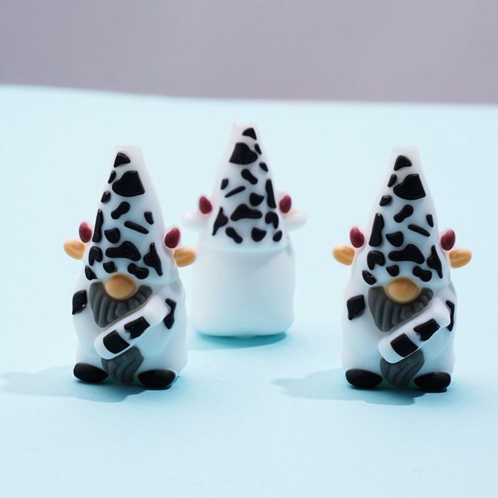 A Cow Print Hat and 3D Cute Gnome Silicone Focal Beads