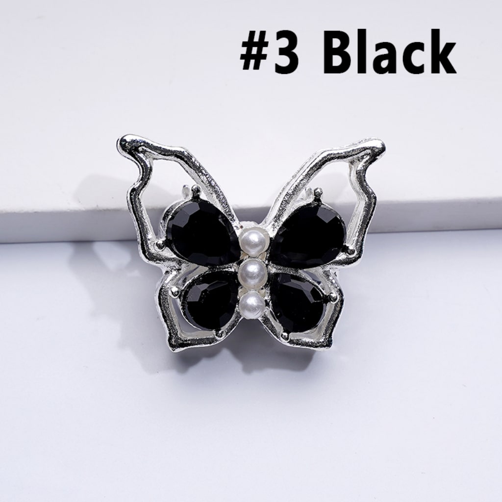 Fancy Silver Alloy Bling Bling Butterfly with Colorful Shiny Rhinestones White Pearls Beads, Around 33*25MM