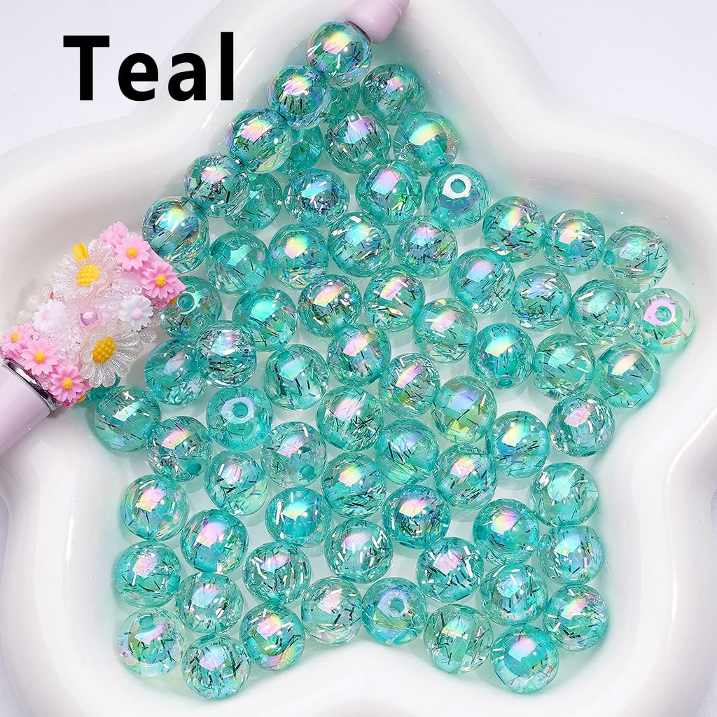 12MM Round Acrylic Beads – UV-Coated Multi-Color Translucent with Mini Silver Foil Paper Inside