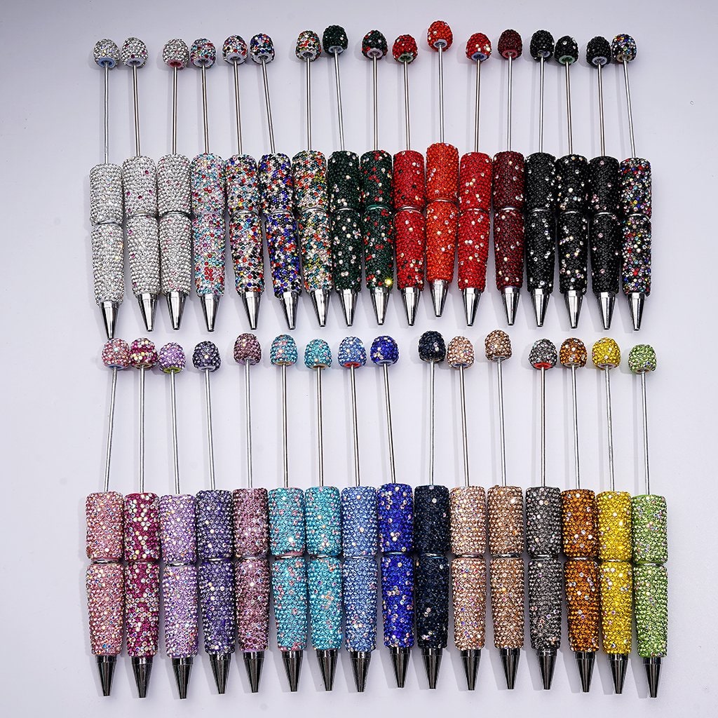 Beadable Clay Pens – Fully Wrapped in Multi-Color & AB Rhinestones for a Vibrant, Eye-Catching Design