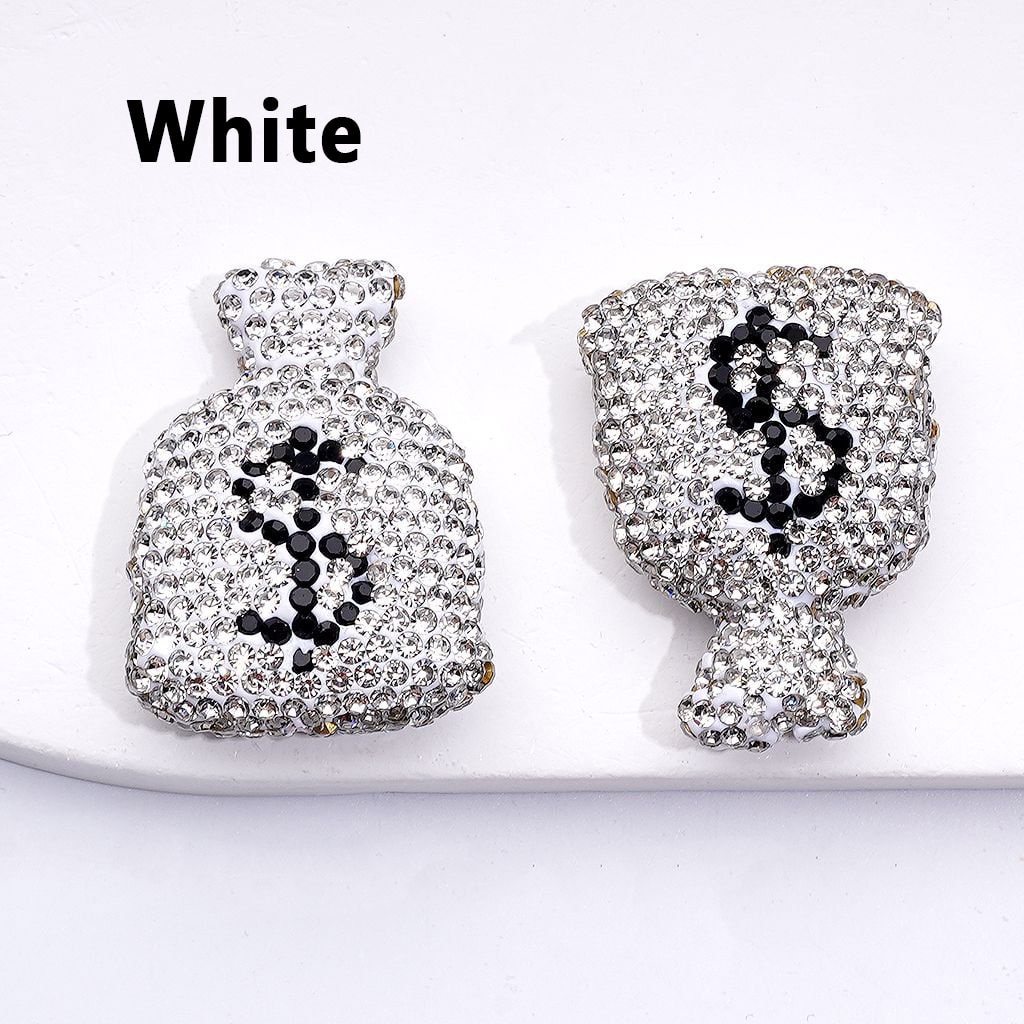 Money Bag Clay Beads with Bling Bling US Dollar Sign, Cute Design and Shiny Rhinestones, Around 36*26MM