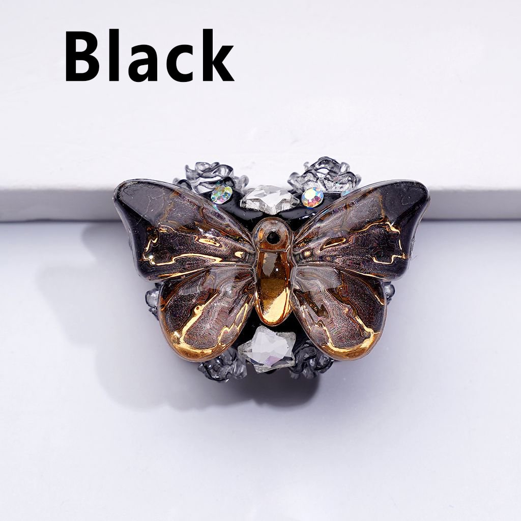 Chic Butterfly Clay Beads with Gold Stripes, AB Crystals, Clear Stars & Floral Details, Approx. 32x18MM