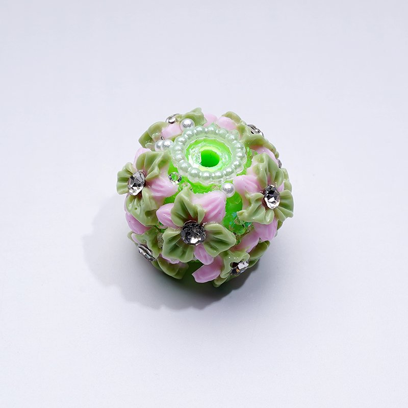 Flowers Clear Rhinestone Multi-Color Cute Inside White Pearls Ring Clear Sugars Round Clay Beads, 20MM