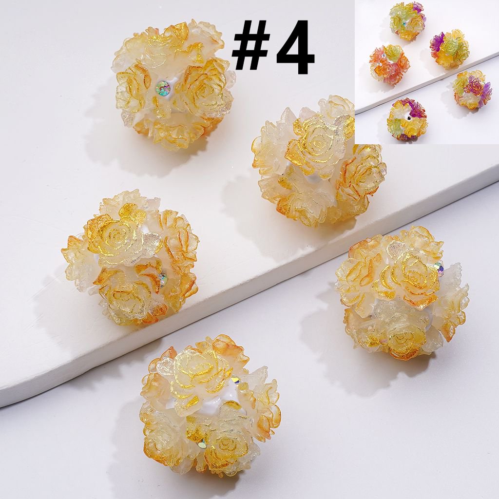 Color Changing Glitter Flower Clay Beads with AB Rhinestones, Round Shape, Approx. 24MM