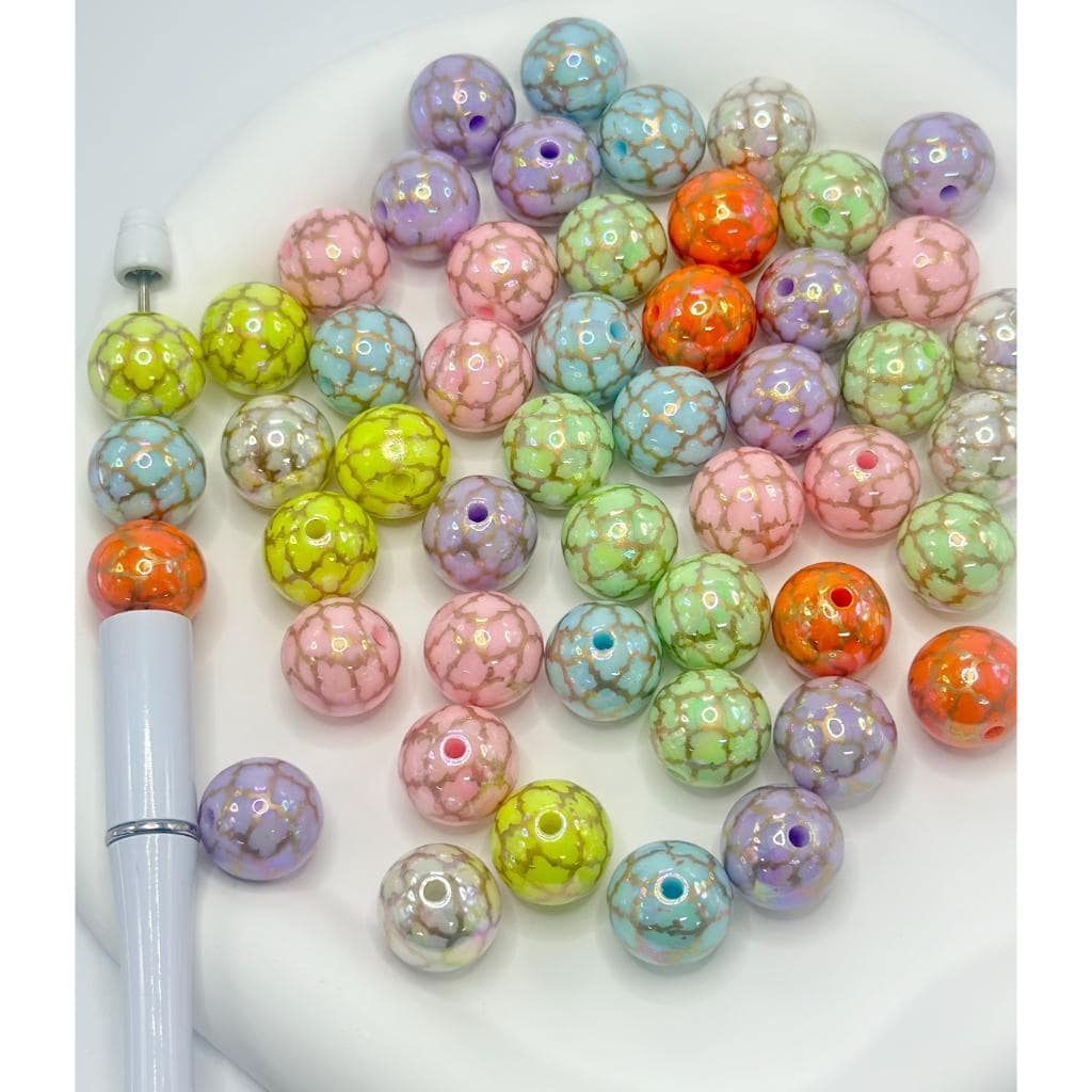 Colorful Round Gold Stripe Acrylic Beads, Random Mix Color