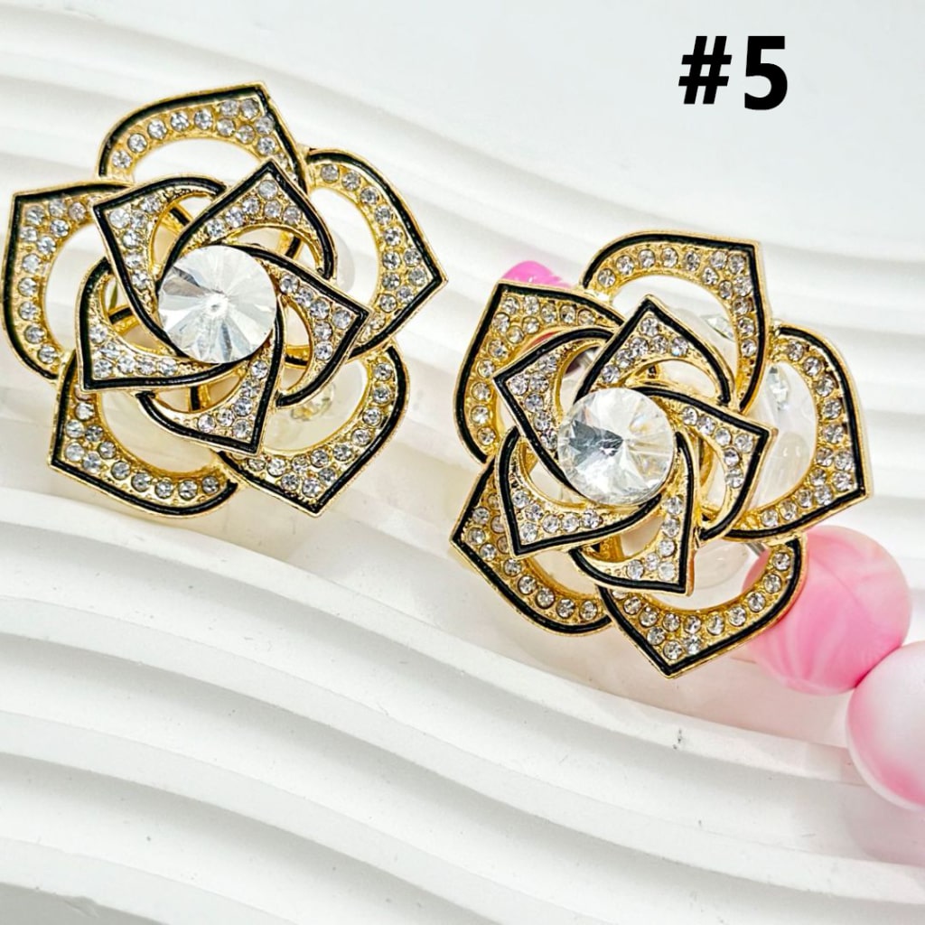 Delicate Rotatable Small Flower with Gold Alloy Rose Flower, Large Round Rhinestone Inside, Colorful Heart Rhinestones, and Clay Beads, Around 40MM