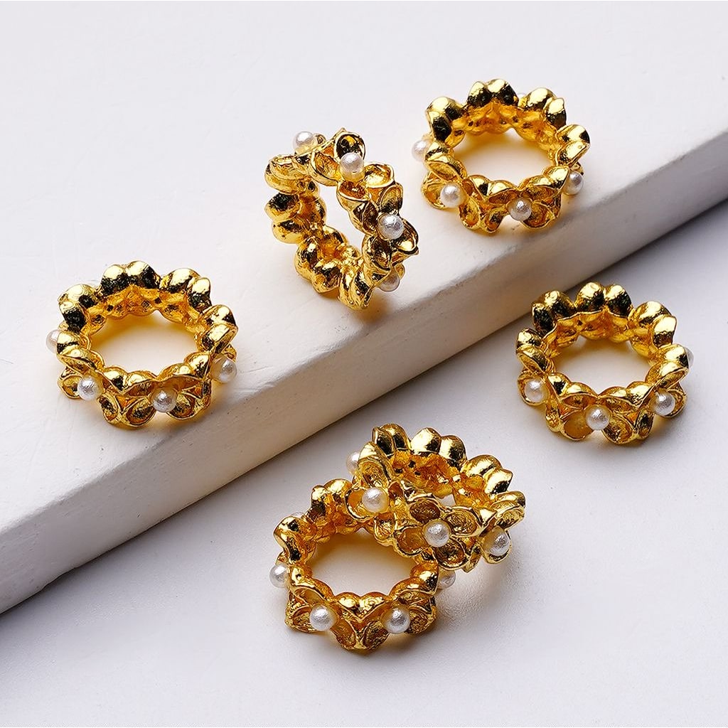 Elegant Gold & Silver Flower Metal Spacer – Adorned with White Pearls