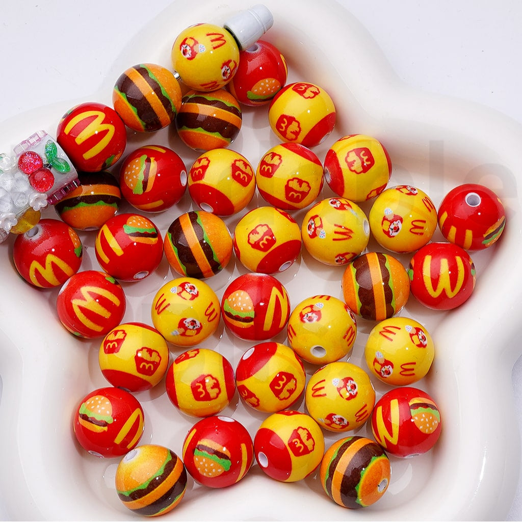 Fast Food French Fry Beads – 16MM Round Acrylic Charms for Playful DIY Crafts