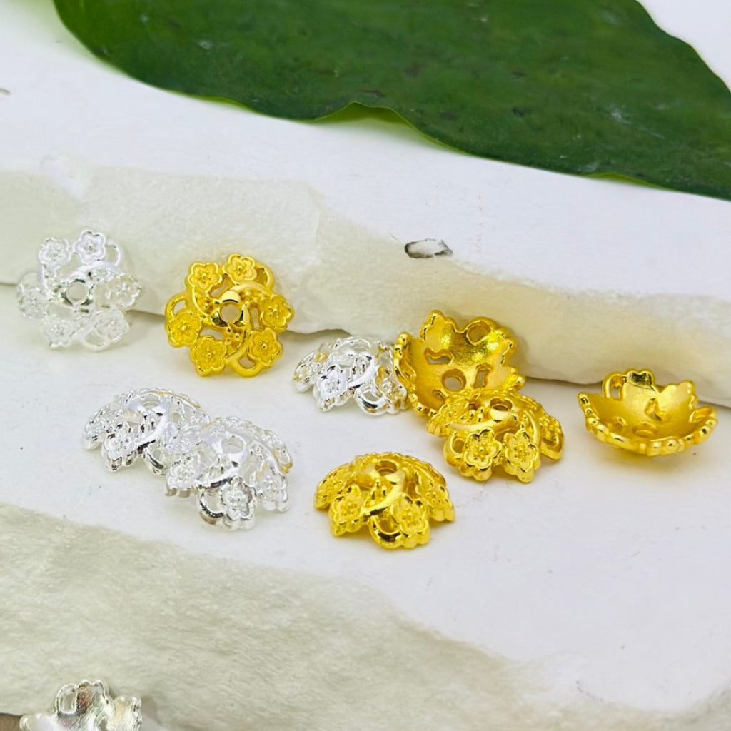 Gold & Silver Exquisite Metal Flower Bead Cage Caps, Spacers, 12MM