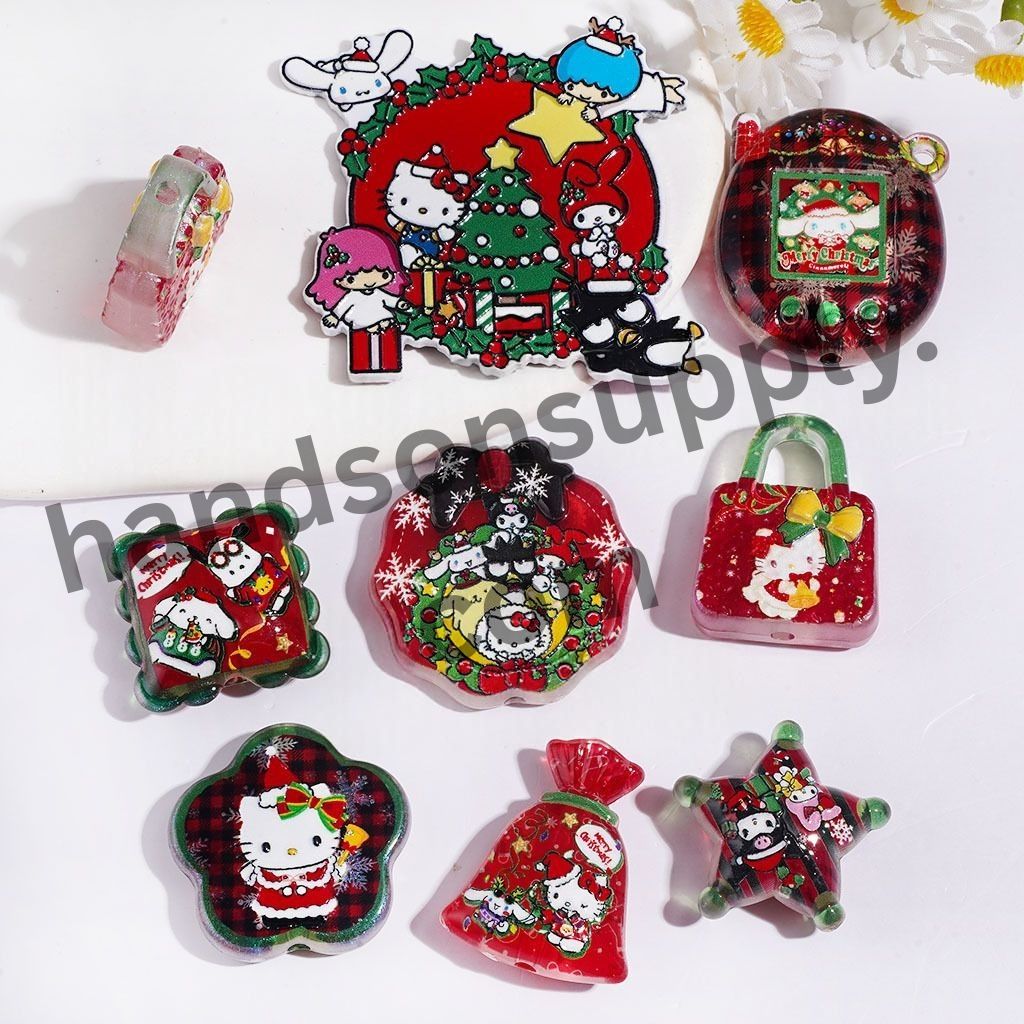 Festive Cartoon Character Christmas Theme Acrylic Beads & Pendants, Random Mix