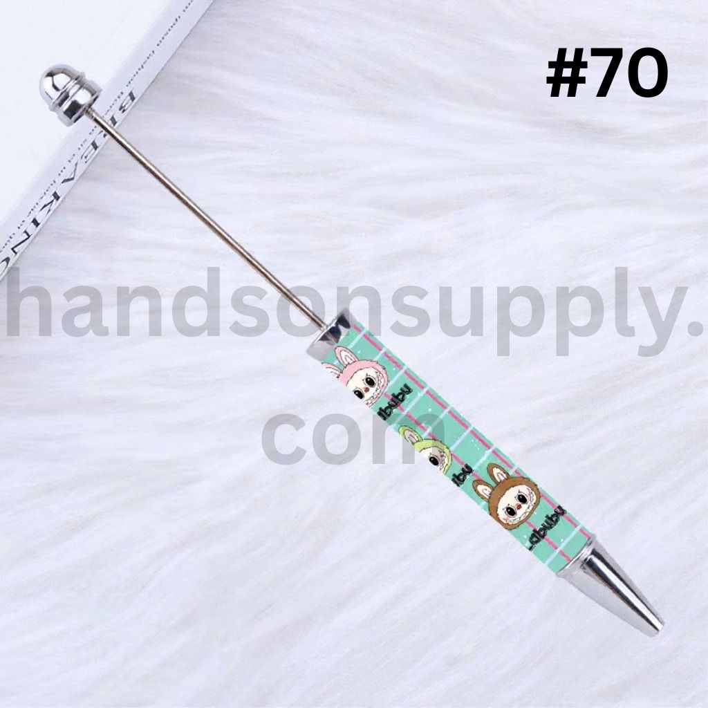 Cute Labub Pop Mar Character Beadable DIY Pen Colorful Glitter & Pearls Design