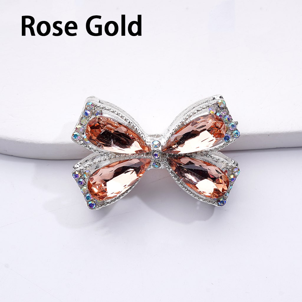Dazzling Silver Bowknot Beads 24*38MM, Alloy Embellishments with Sparkling Rhinestones
