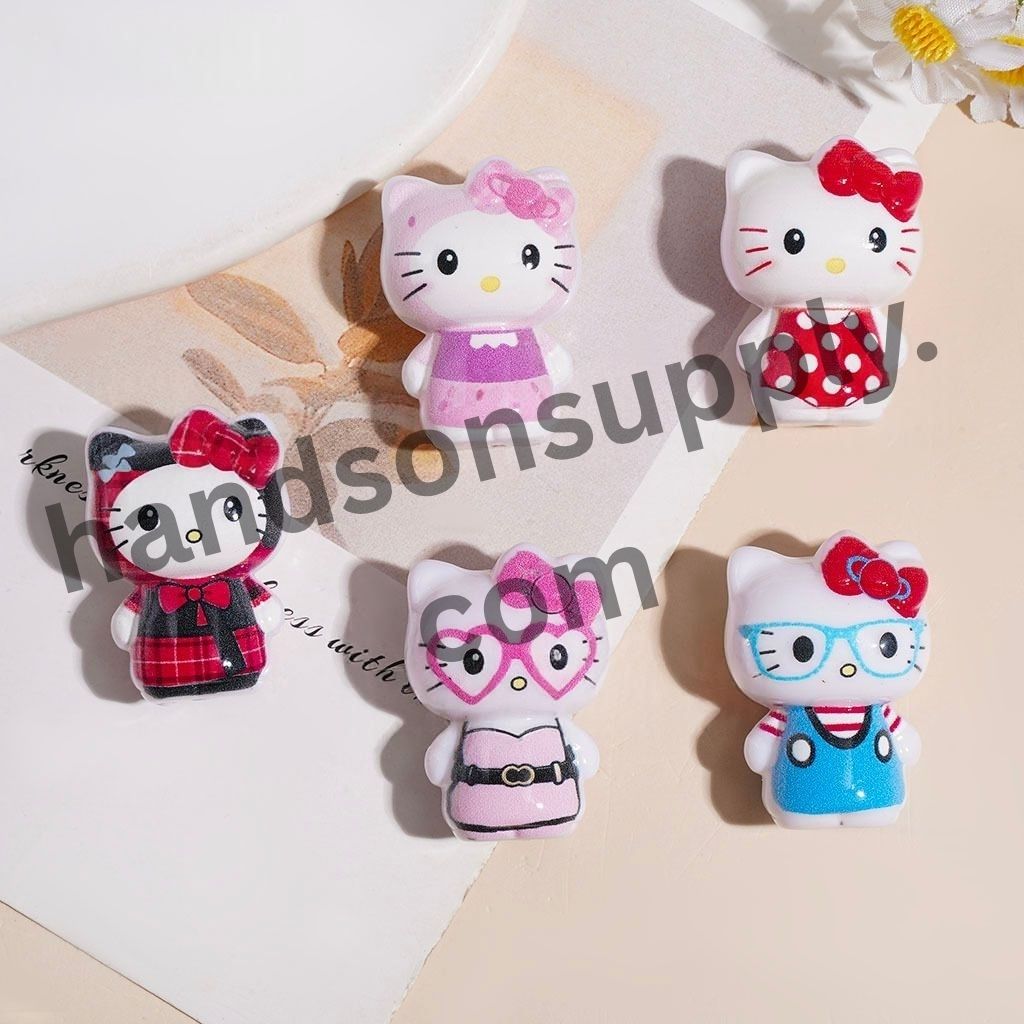 Adorable Cat Character Series in Various Style Outfits & Colorful Bows Acrylic Beads, Height 32MM Random Mix