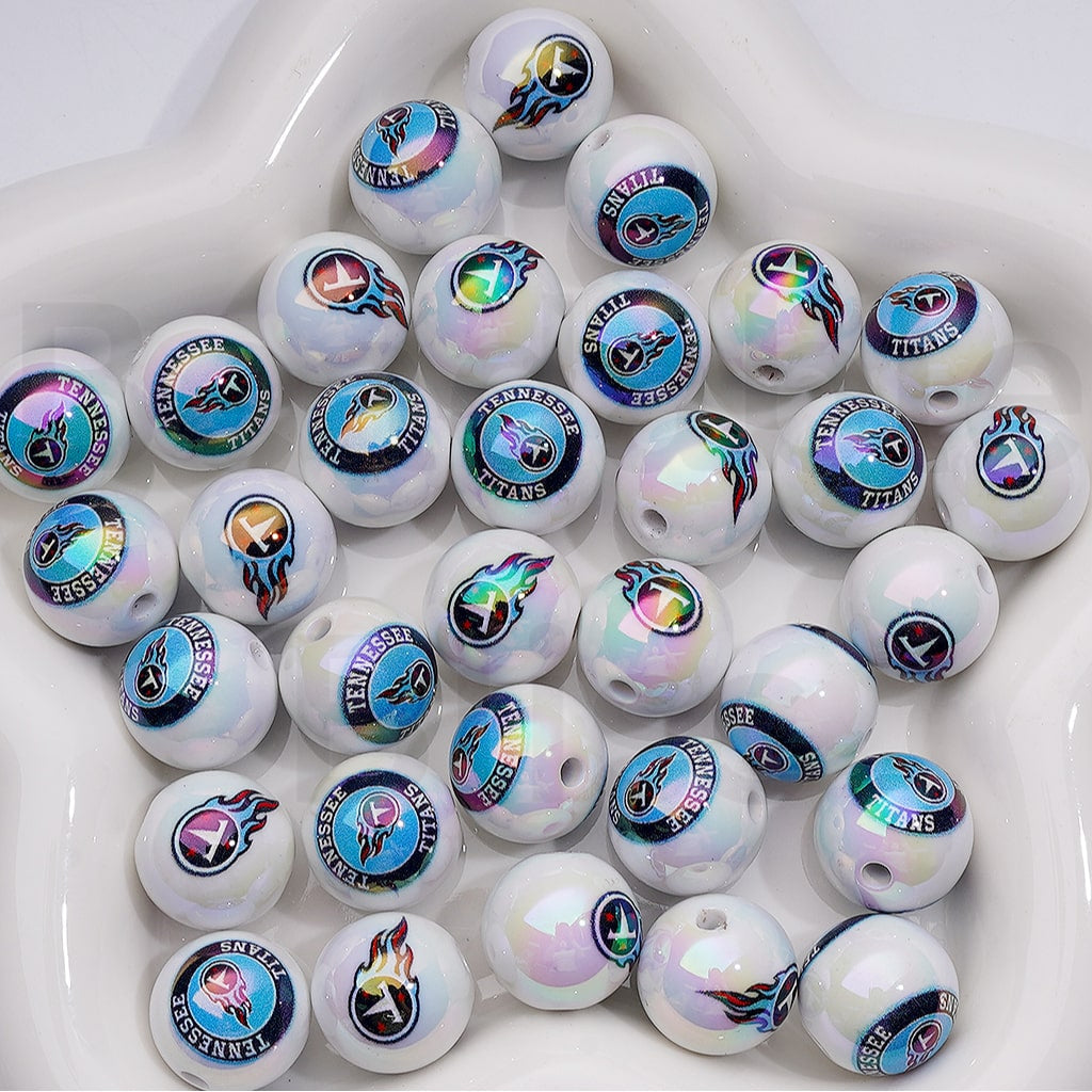NF Football Teams USA American UV Coating Round Acrylic Beads, 16MM, Random Mix and Single Team Both Available to Choose