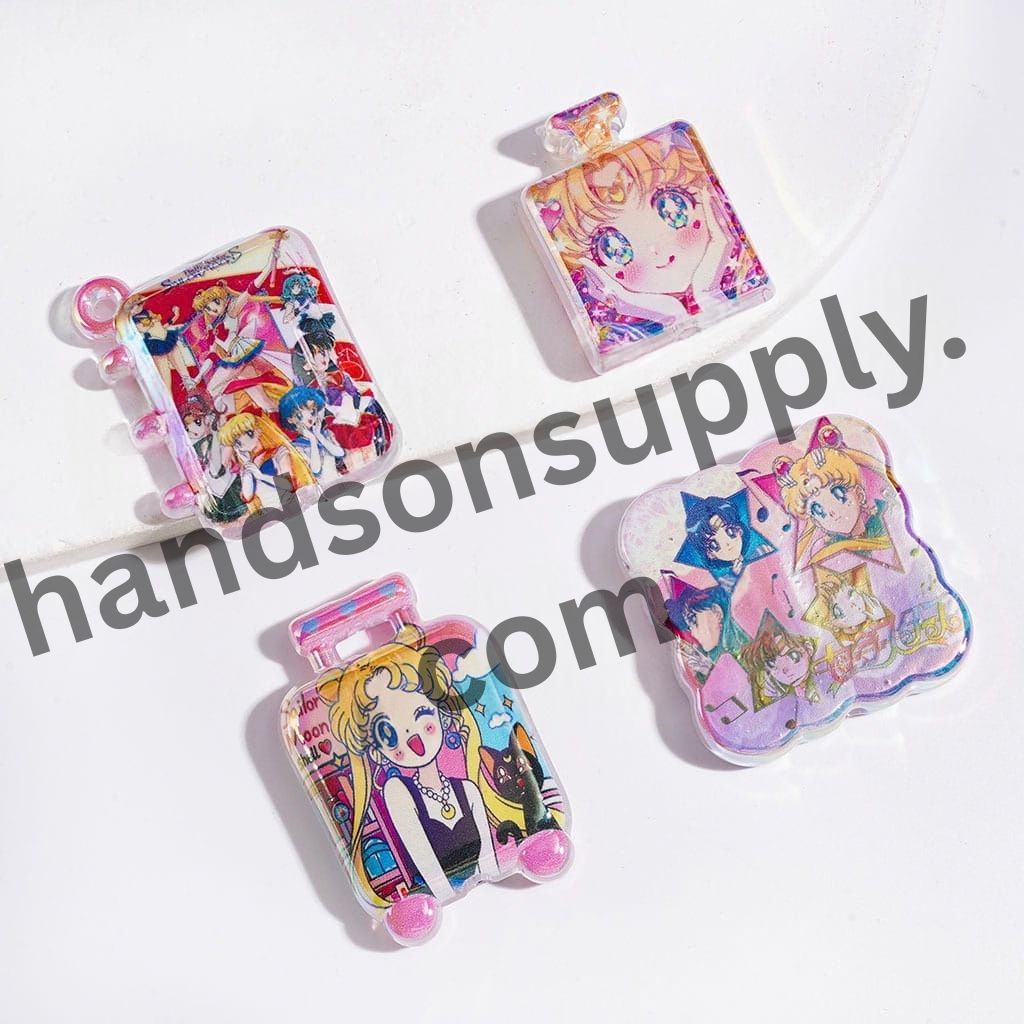 UV-Coated Mystical Magical Girl Guardian Character Semi-Clear Acrylic Beads & Pendants, Random Mix