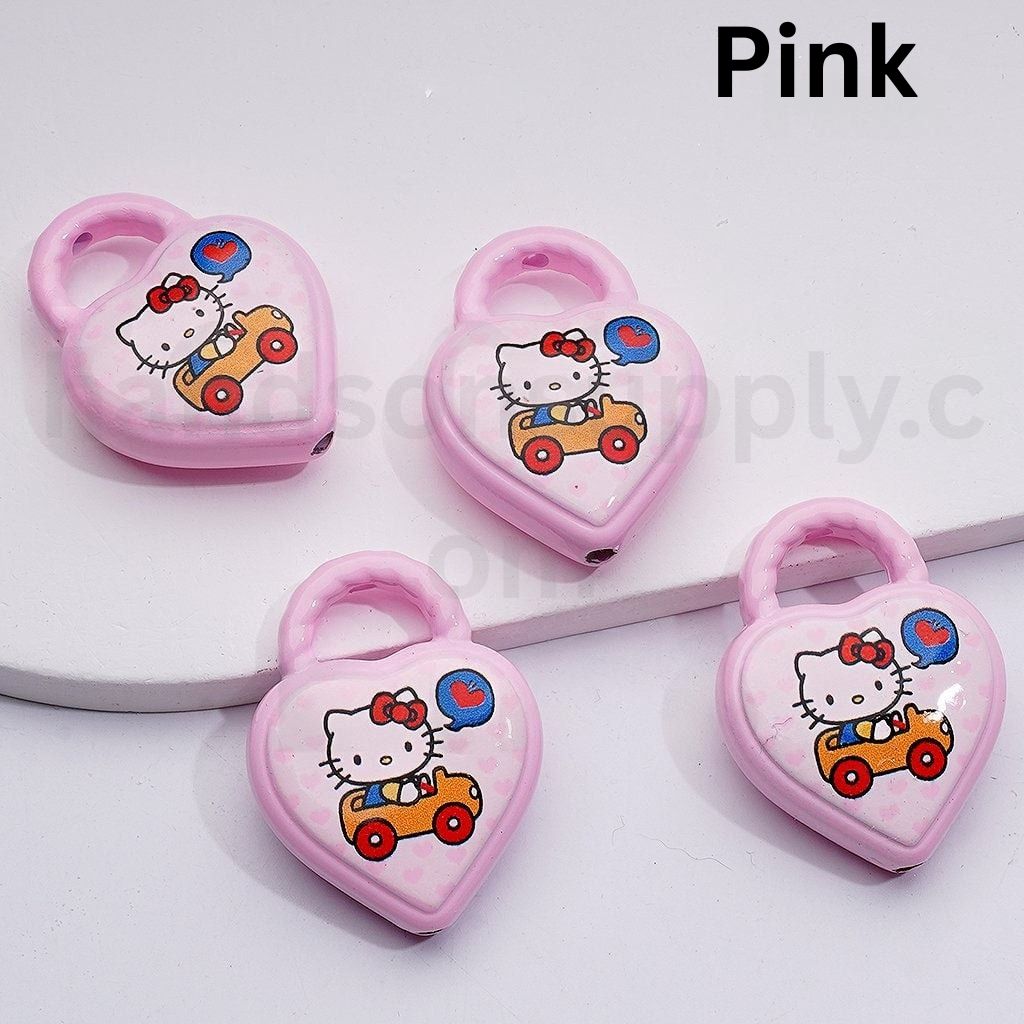 Cute Heart Shape Hand Bag Cute Cat Character Topic Acrylic Beads, 39*30MM