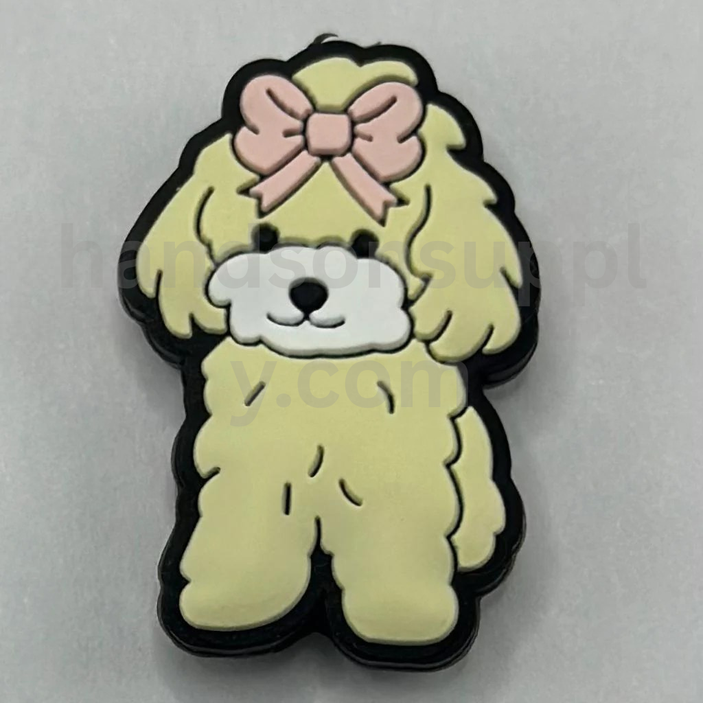 Fluffy Yellow Dog with Head Bowtie Pet Design Silicone Focal Beads