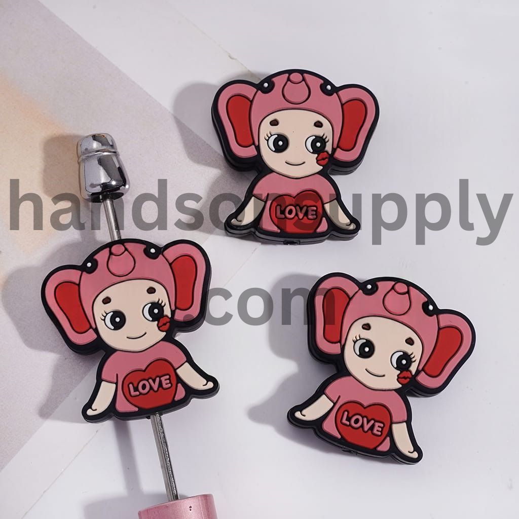 Cute Angel Baby with Animal Hat Text KISS on Chest Silicone Focal Beads